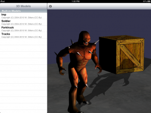 Shadow mapping on iPad. The shadow is calculated in realtime and animates as the model moves.