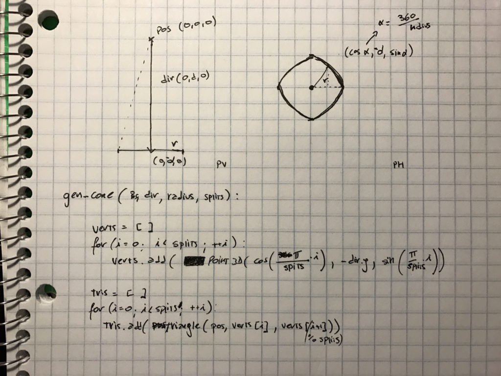 Math and Pseudocode for generating a cone procedurally.