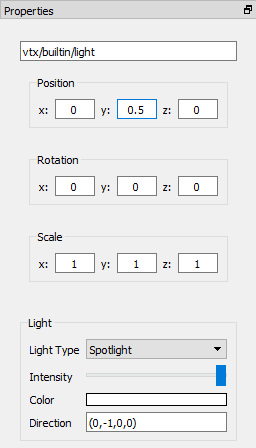 New Light Component Panel in the Vortex Editor.