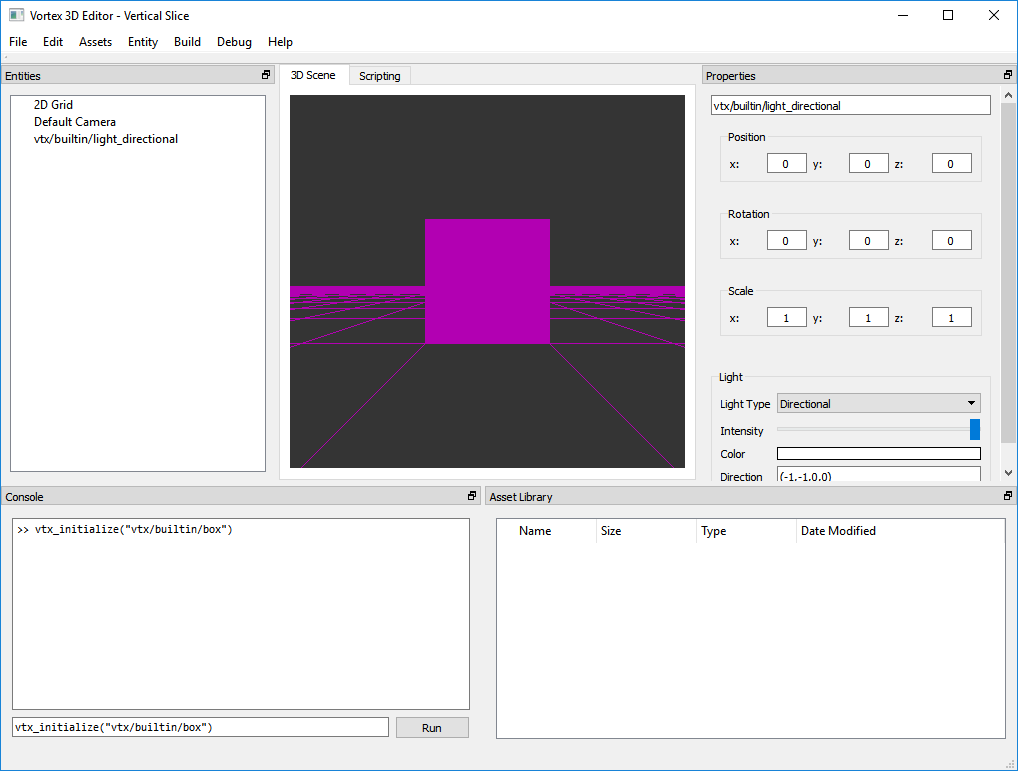 Scripting Interface to the Engine. A C++ cube entity is instantiated from Lua code that is evaluated on the fly in the console.